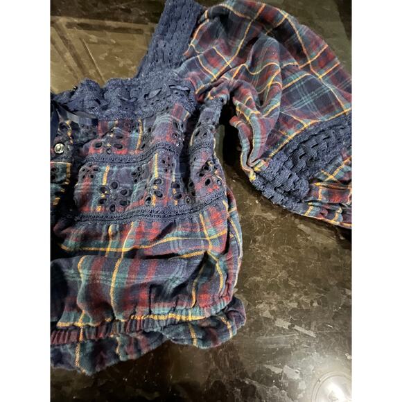 American Eagle Plaid Eyelet Cropped Top - Picture 4 of 5